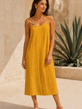 Ipekyol yellow linen blend dress 10 EUC  2766